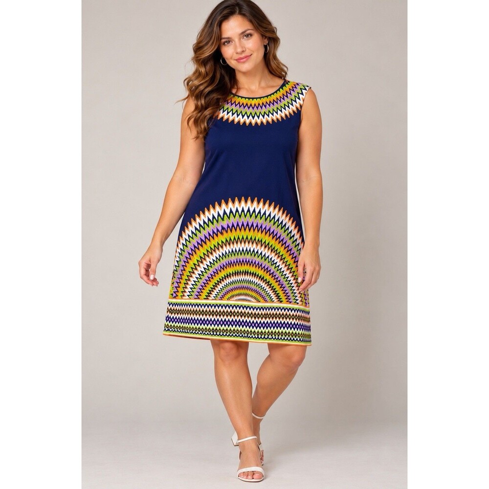 Maggy London Women's Size 6 Navy Blue Multicolor Geometric Shift Dress - Picture 1 of 5